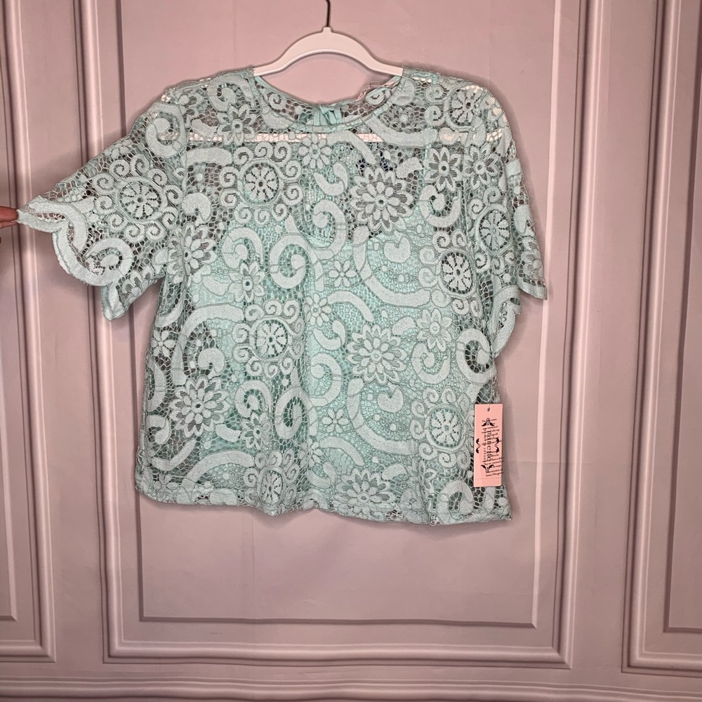Nanette Lepore mint lace top. Size M